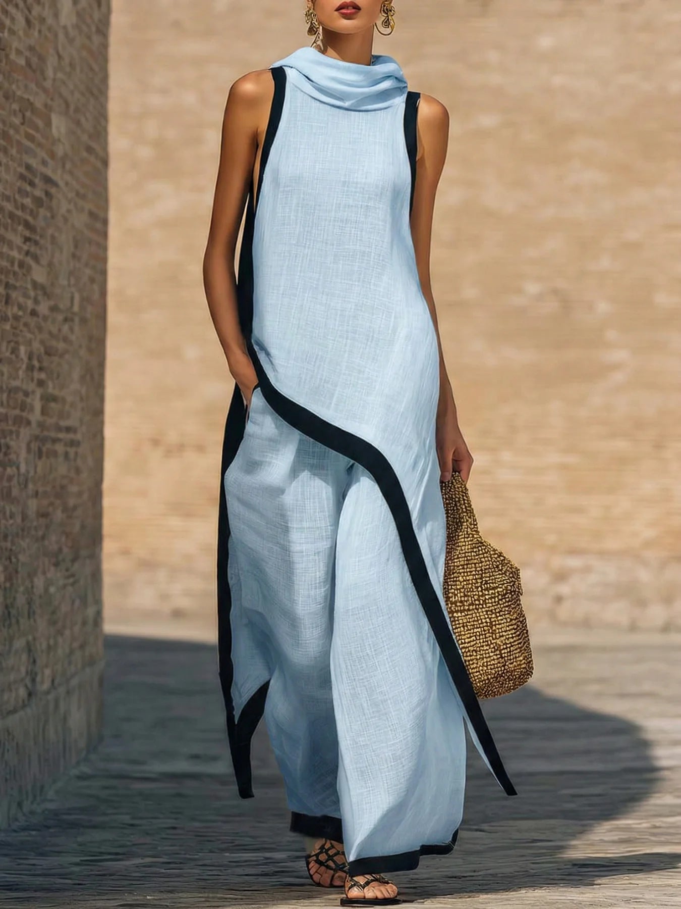 Women's Sleeveless Wide Leg Irregular Two-piece Set Fashion Casual Suit