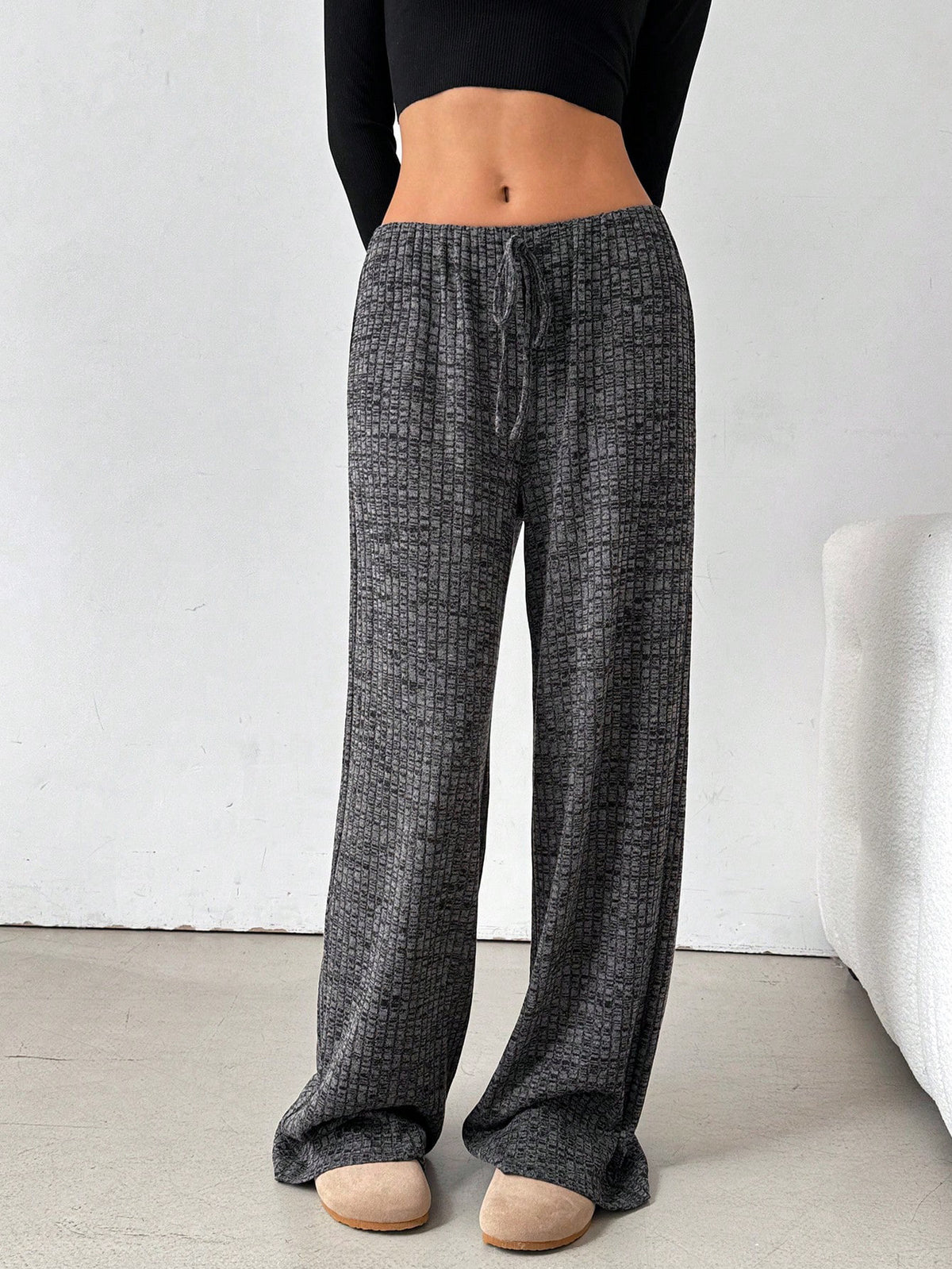 Women's Striped Solid Color Rubber Band Drawstring Casual Pants