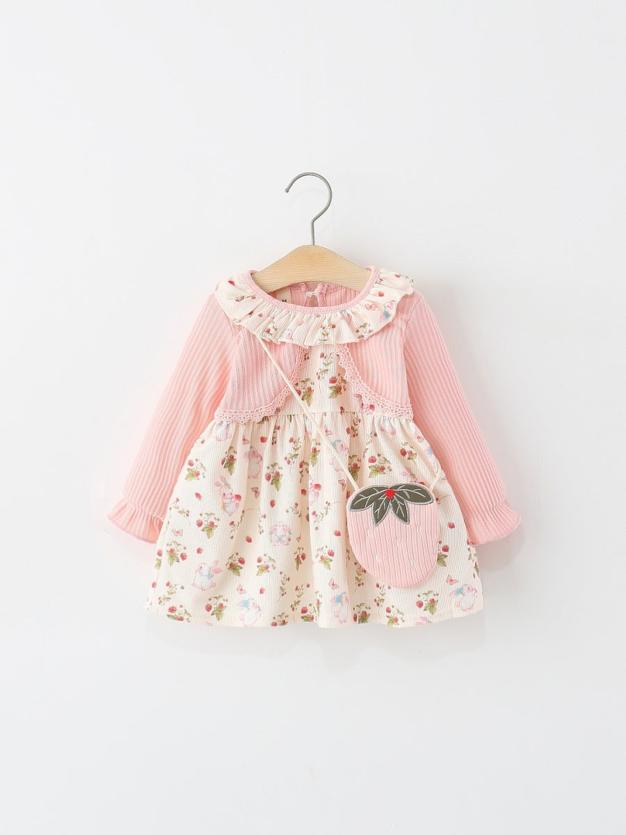 Children's Clothing Long-sleeved Floral Fake Two Pieces Children's Dress