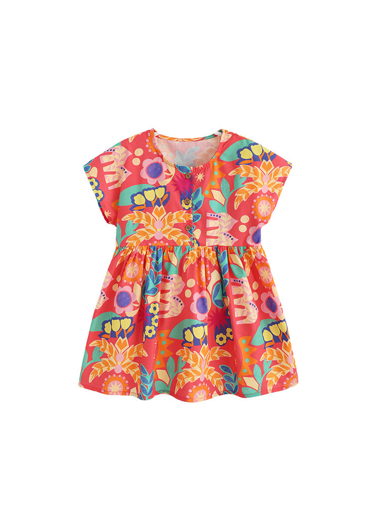 Summer Cute Little Printed Round Neck Children's Dress