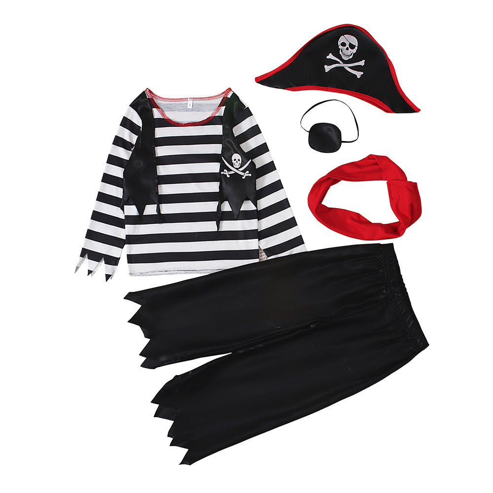 Children's Summer Pirate Role Costume Long-sleeved Striped Children's Suit