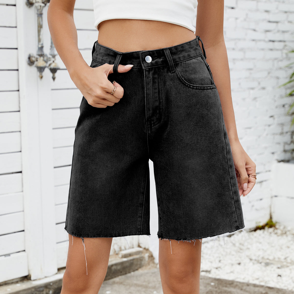 Women's Summer Washed Straight Casual Frayed Denim Shorts