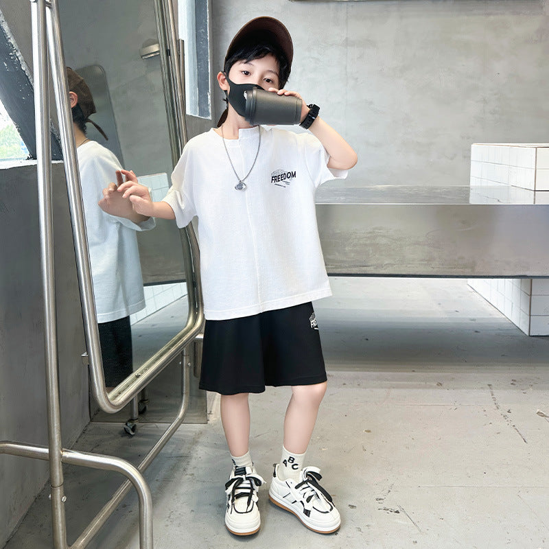 Summer Clothes Medium Large Boy Thin Type Handsome Fashionable Short Children's Suit