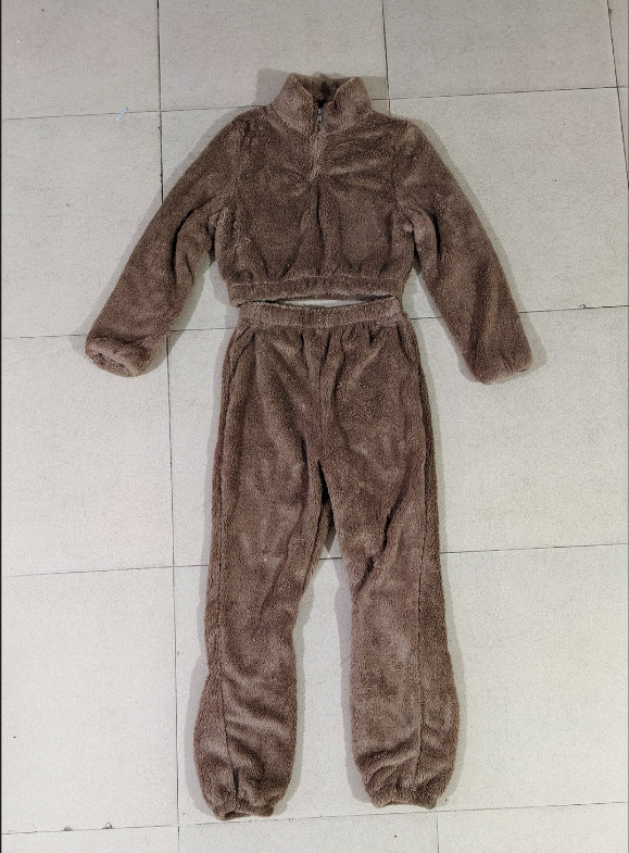Women's Solid Color Long-sleeved Trousers Plush Fashion Casual Suit