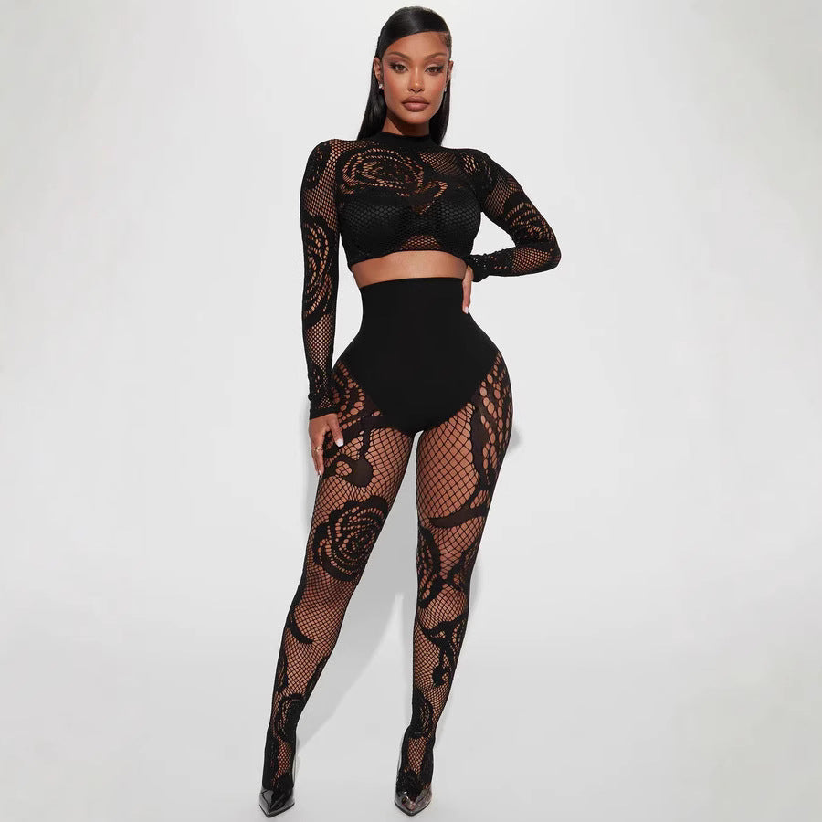 Women's Exposed Navel Body Stocking High Elastic Sexy Slim Fashion Casual Suit
