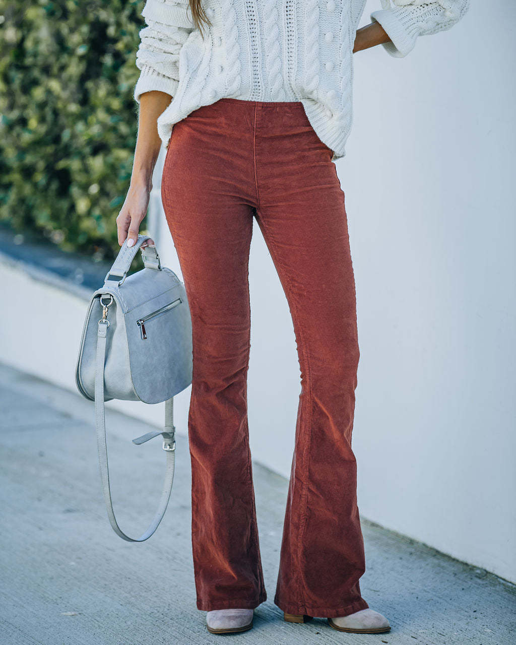 Women's Solid Color High Waist Micro Flared Corduroy Casual Pants