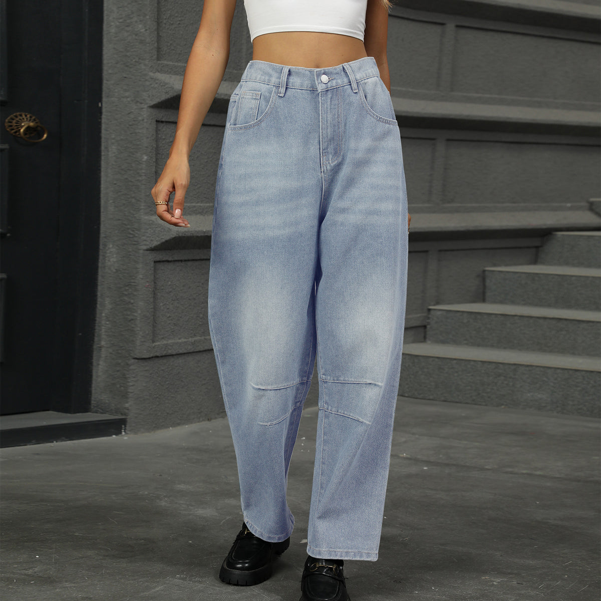 Attractive Women's Washed Loose Harem Cropped Jeans