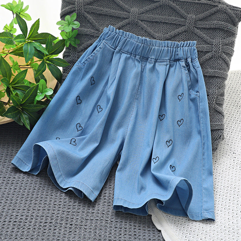 Twill Stretch Jeans Korean Style Love Children's Pants