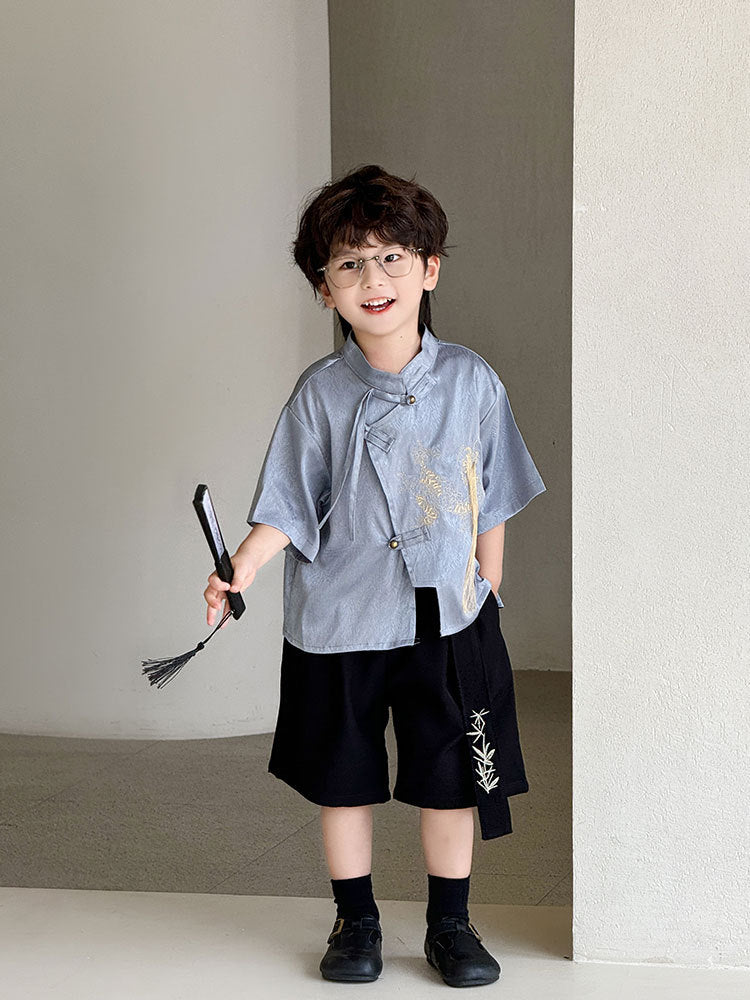 Children's Summer Stand Collar Kirin Embroider Jacket Trendy Chinese Style Children's Suit