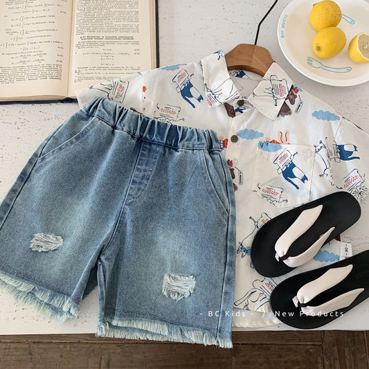 Children's Denim Shorts Summer Boys Ripped Frayed Children's Pants