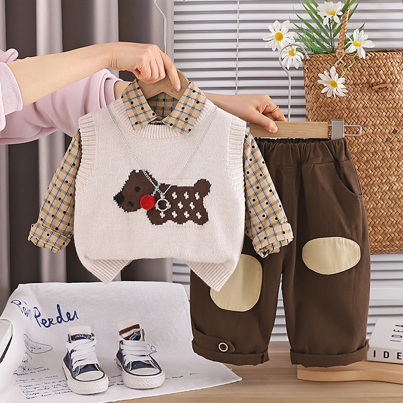 Handsome Little Boy Sweater Vest Three-piece Children's Suit