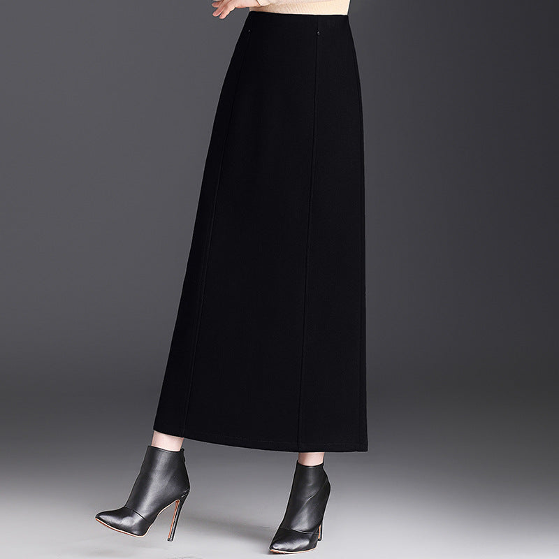 Women's Woolen A- Line Sheath Temperament High Waist Skirt