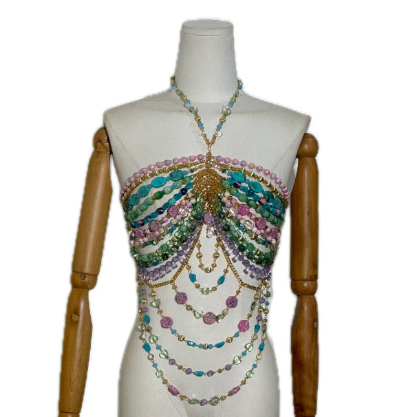 Bra Body Chains Hot Backless Halter Beaded Small Vest/suspenders/tube Top