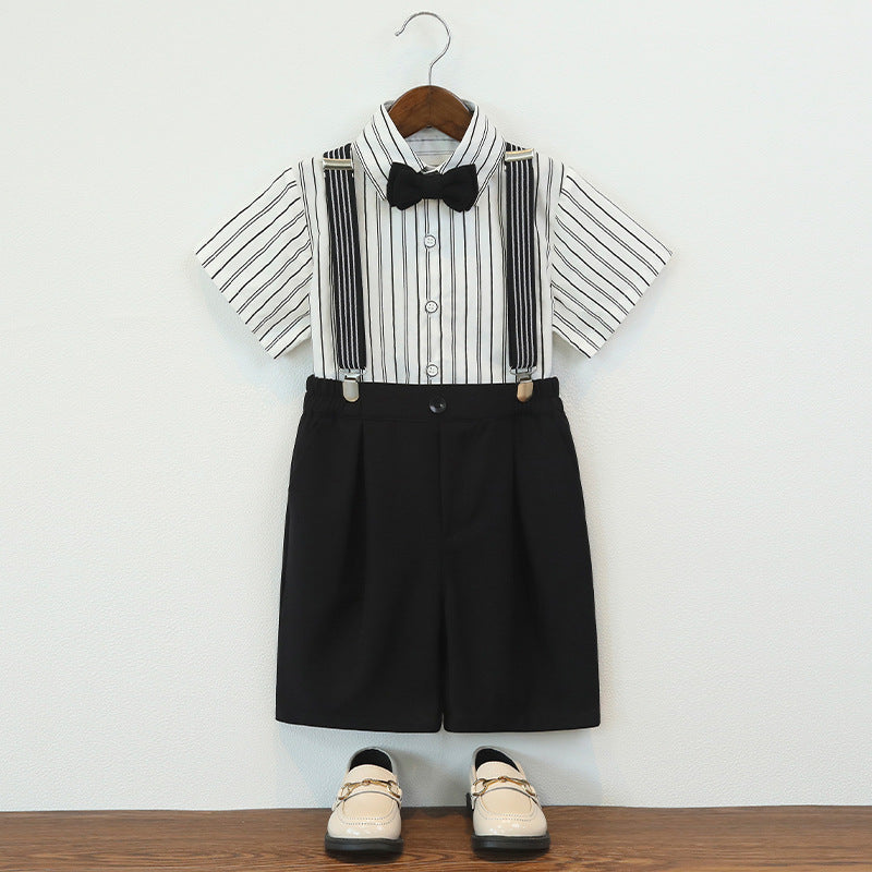 Pieces Short-sleeved Shirt Suspender Pants Flower One Year Old Celebration Children's Suit