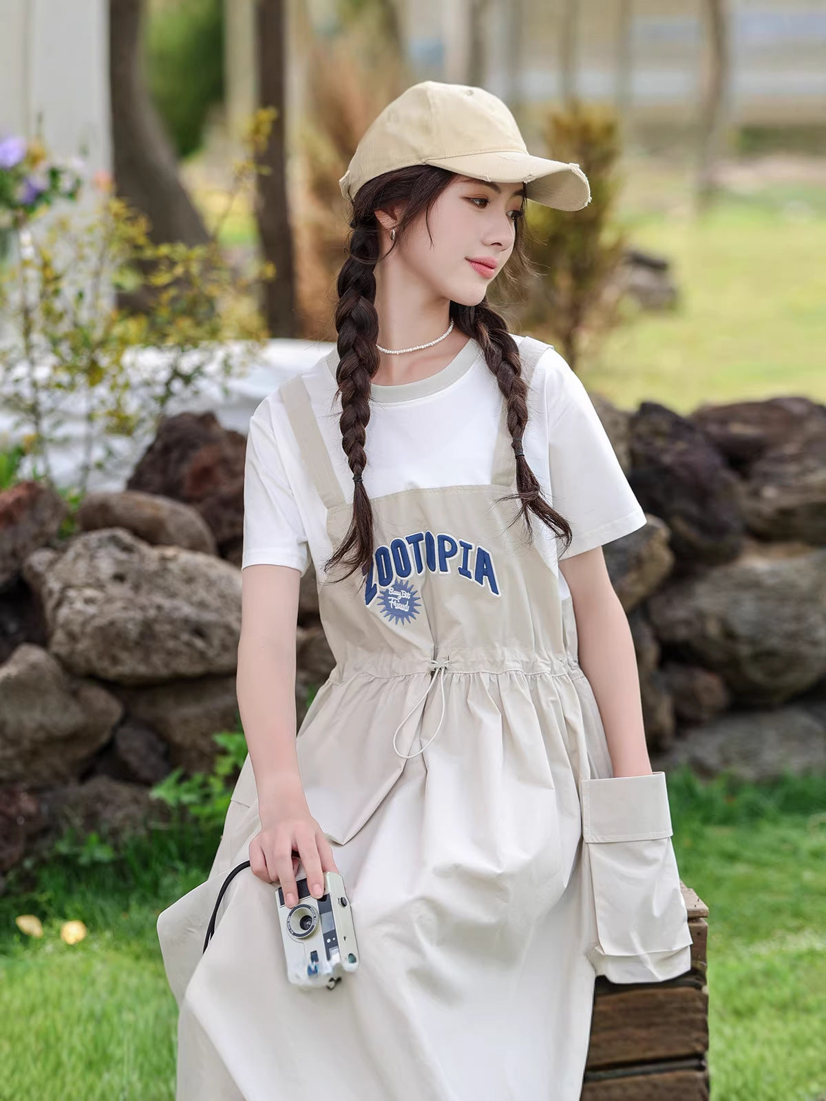 Children's Summer Thin Medium Large Fake Two Pieces Short Sleeve Suspender Children's Dress
