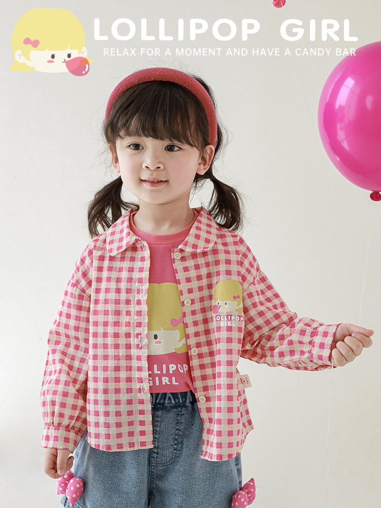 Plaid Summer Cartoon Love Short Sleeve Children's T-shirt