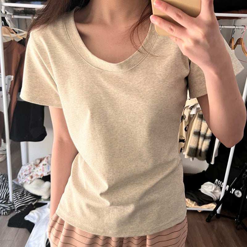 Women's Slim Fit Slimming Inner Basic Style Collar Solid Color Bottoming Women's T-shirt