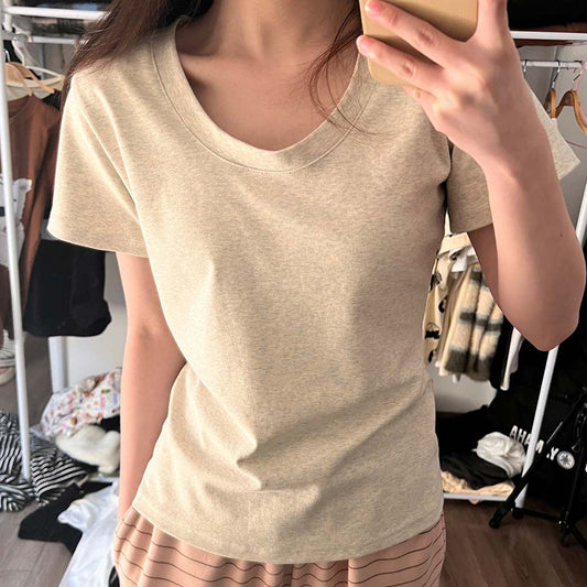 Women's Slim Fit Slimming Inner Basic Style Collar Solid Color Bottoming Women's T-shirt