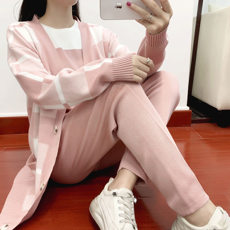 Women's Elegant Outfit Fashionable Knitted European Goods Three-piece Suits