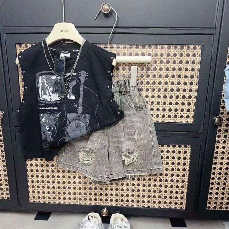 Children's Korean Printed Top Two-piece Fashionable Handsome Children's Suit