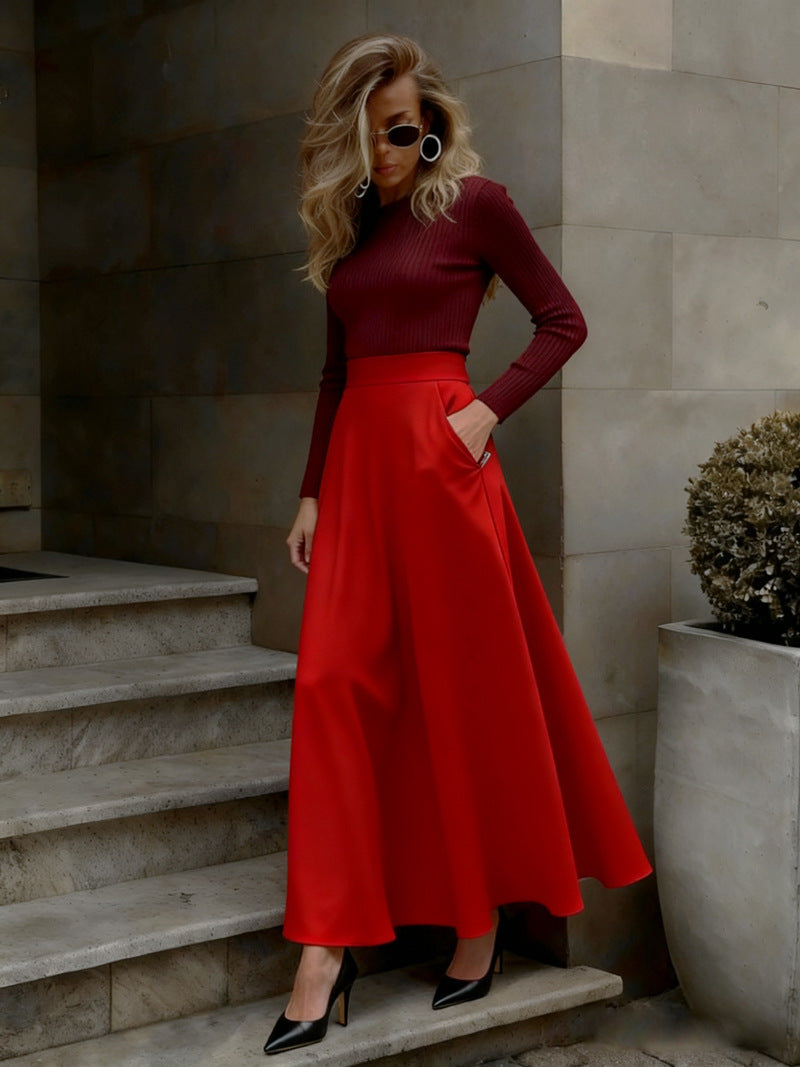 Women's Solid Color Long Dress Elegant Skirt