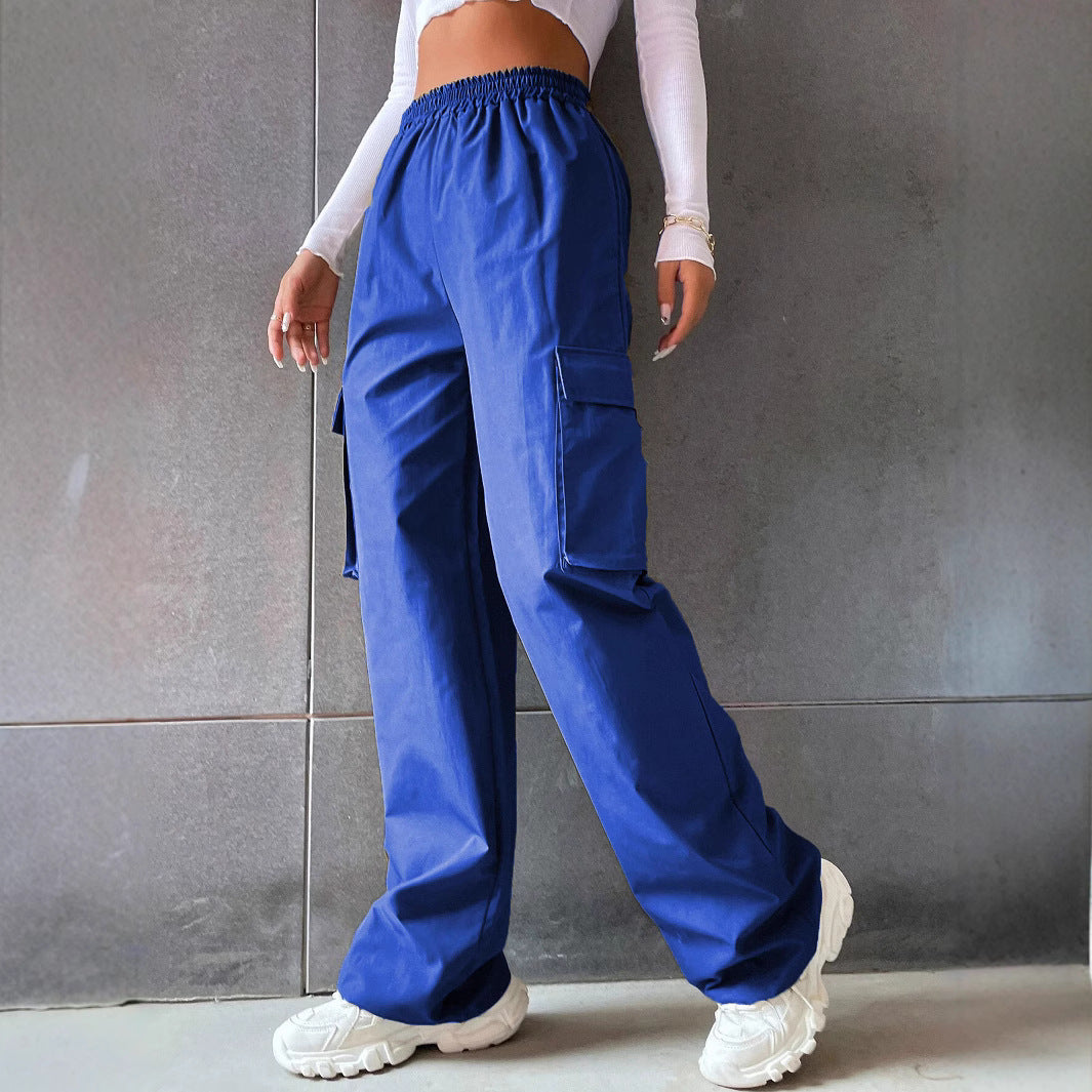 Women's Solid Color High Waist Flip Pocket Casual Pants