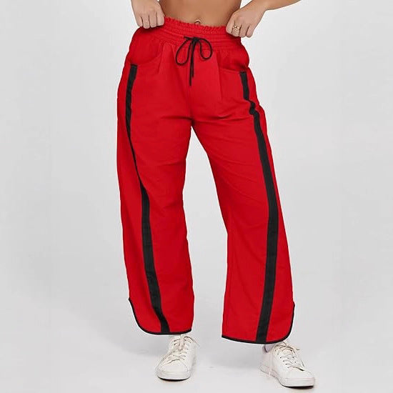 Women's Contrast Color Drawstring Bucket Loose Sports Pants