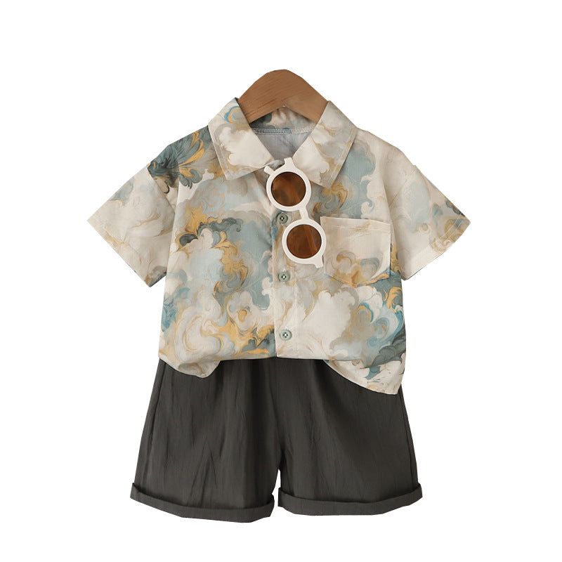 Children's Summer Clothing Shirt Outfit Handsome Clothes Short-sleeved Travel Out Children's Suit