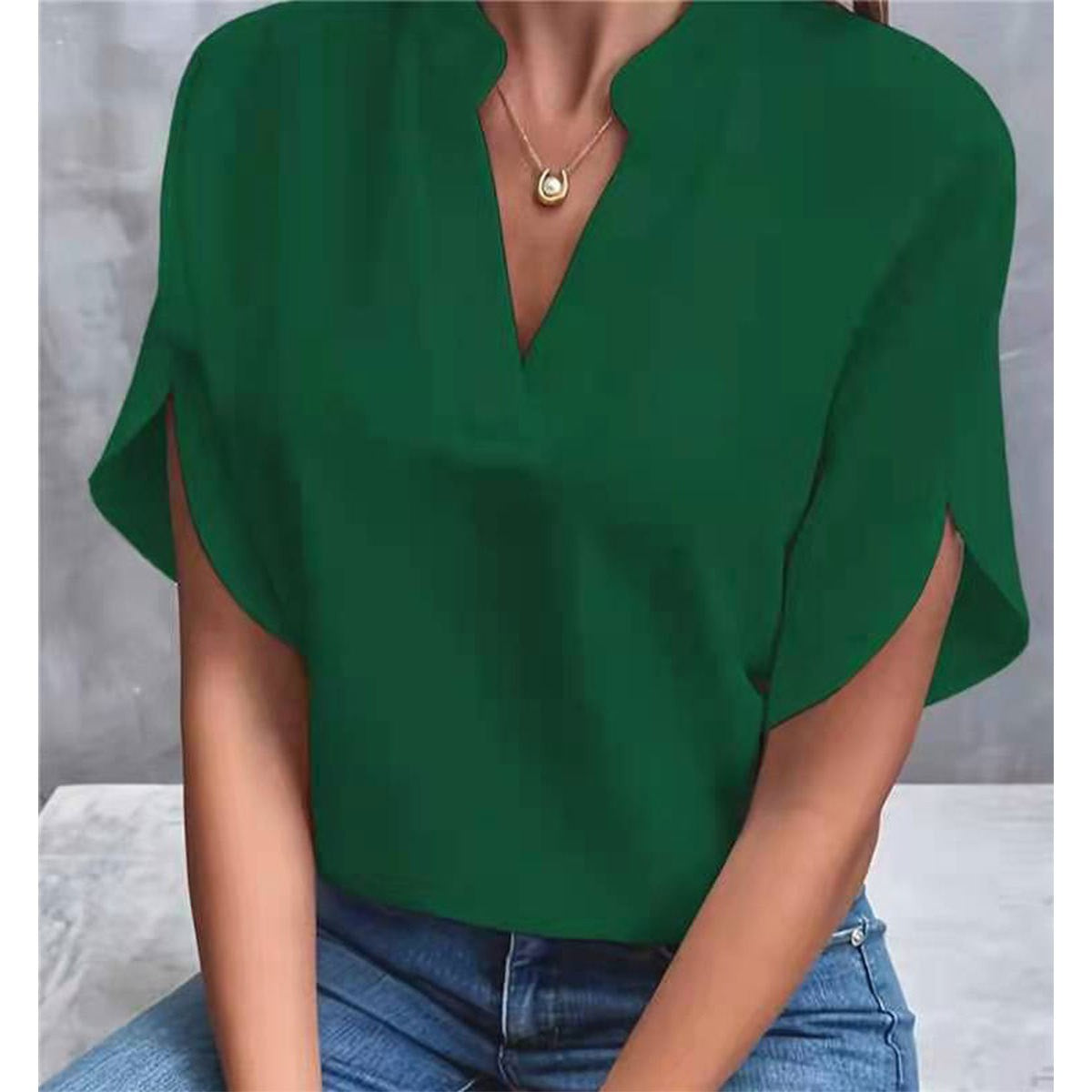 Women's Shirt Pure Color Casual Versatile Short-sleeved Blouse