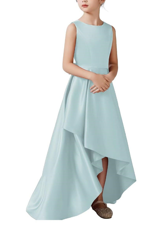 Satin Solid Color Sleeveless Elegant Irregular Large Swing Mop Children's Dress