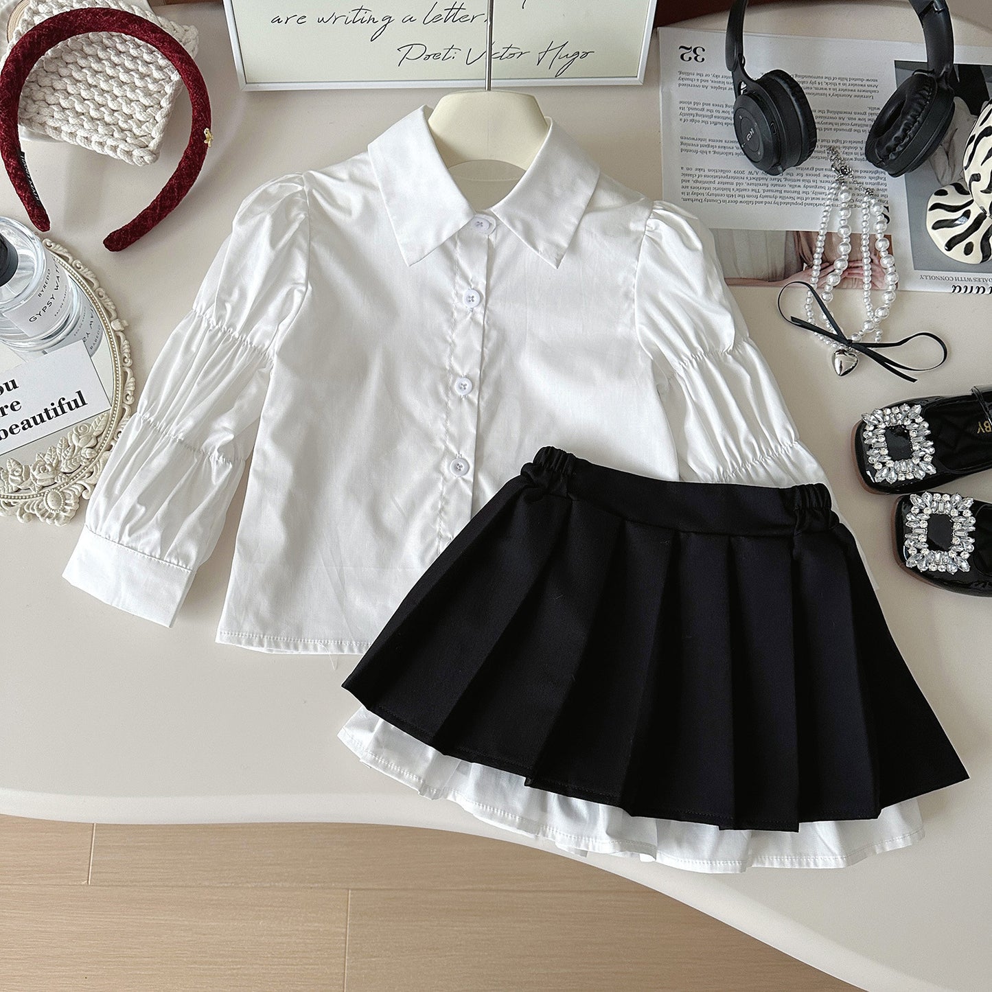 Autumn Fashionable Preppy Style Set Doll Collar Shirt Children's Suit