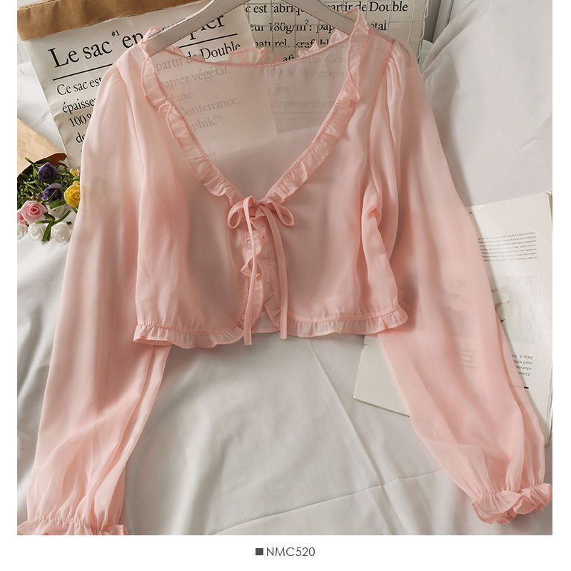 Women's Sun Protection Thin Korean Floral Small Sling Lace Shirt, Chiffon Shirt