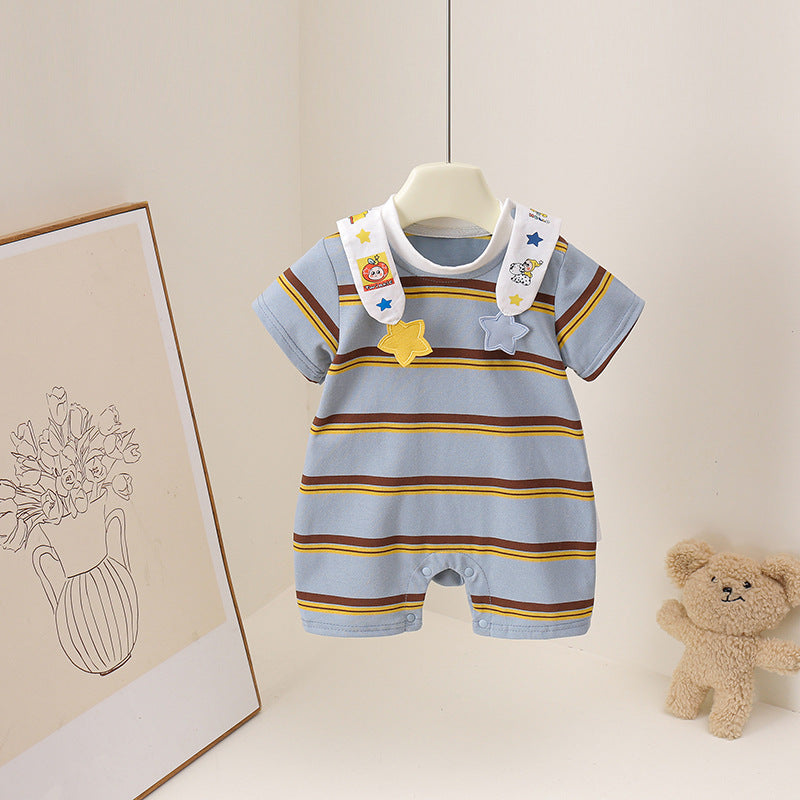 Cute Style Boys Striped Cartoon Stars Jumpsuit, Climbing Suit