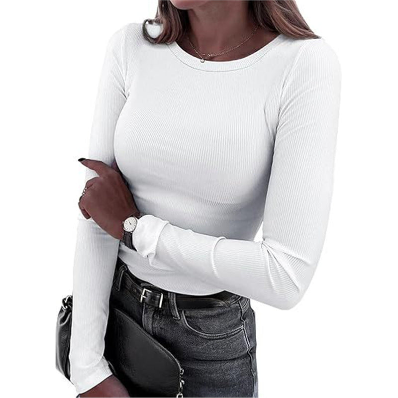 Women's Stretch Crew Neck Rib Shirt Slim Fit Women's T-shirt
