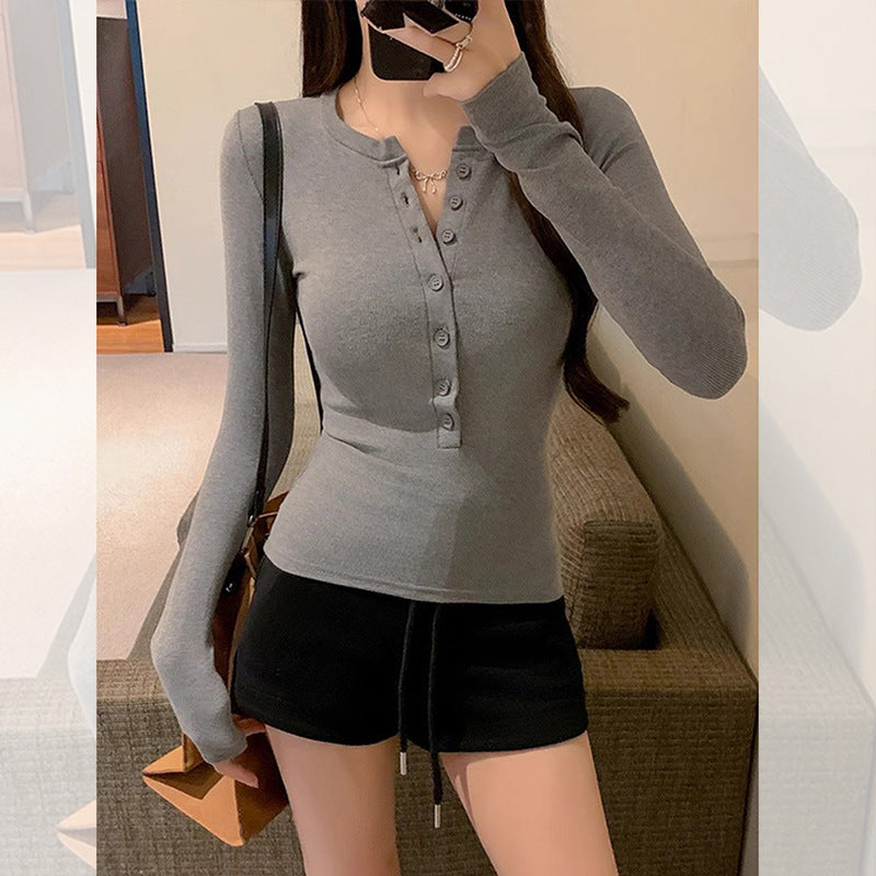 Women's Threaded Long Sleeve Spring Pure Desire Slim Bottoming Shirt Women's T-shirt