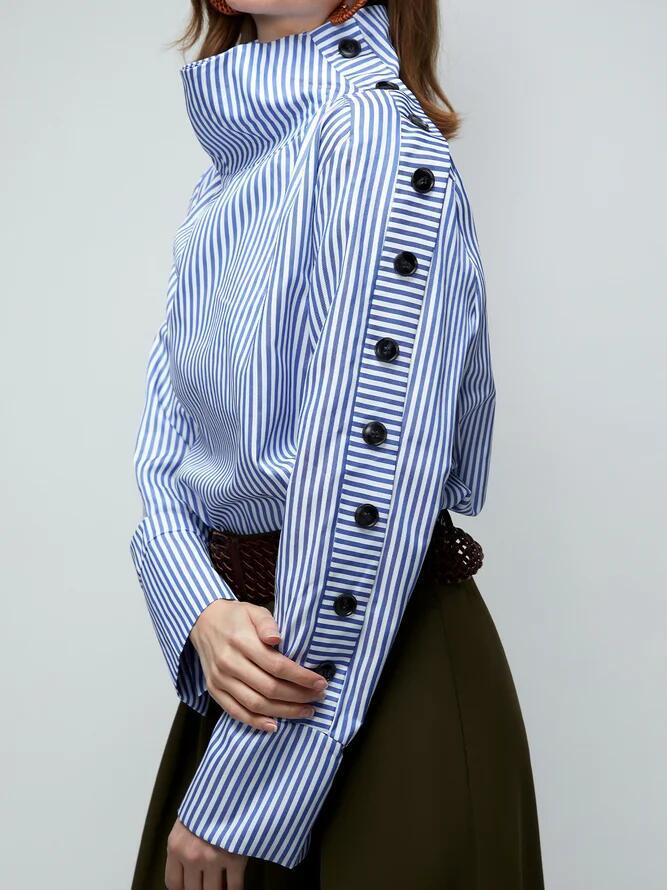 Casual Thin Long Sleeve Lapel Single Breasted Blouse