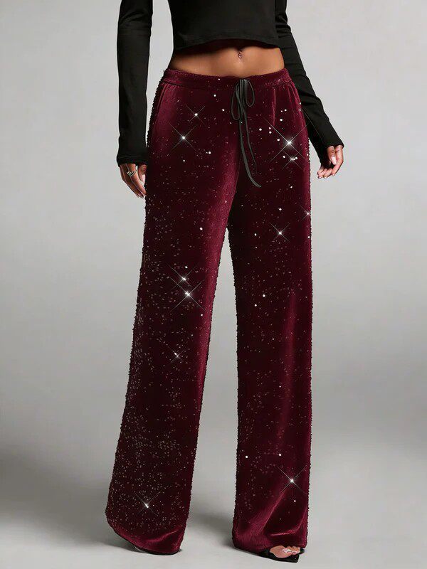 Loose Sequin Sequined Waist Strap Trousers Casual Pants