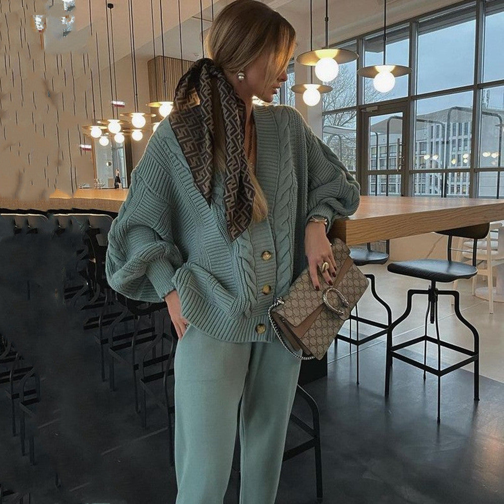Women's Solid Color Buttons Thickened Set Fashion Casual Suit