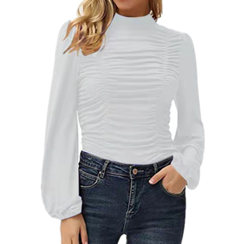 Women's Solid Color Long Sleeve Lantern Turtleneck Clothing