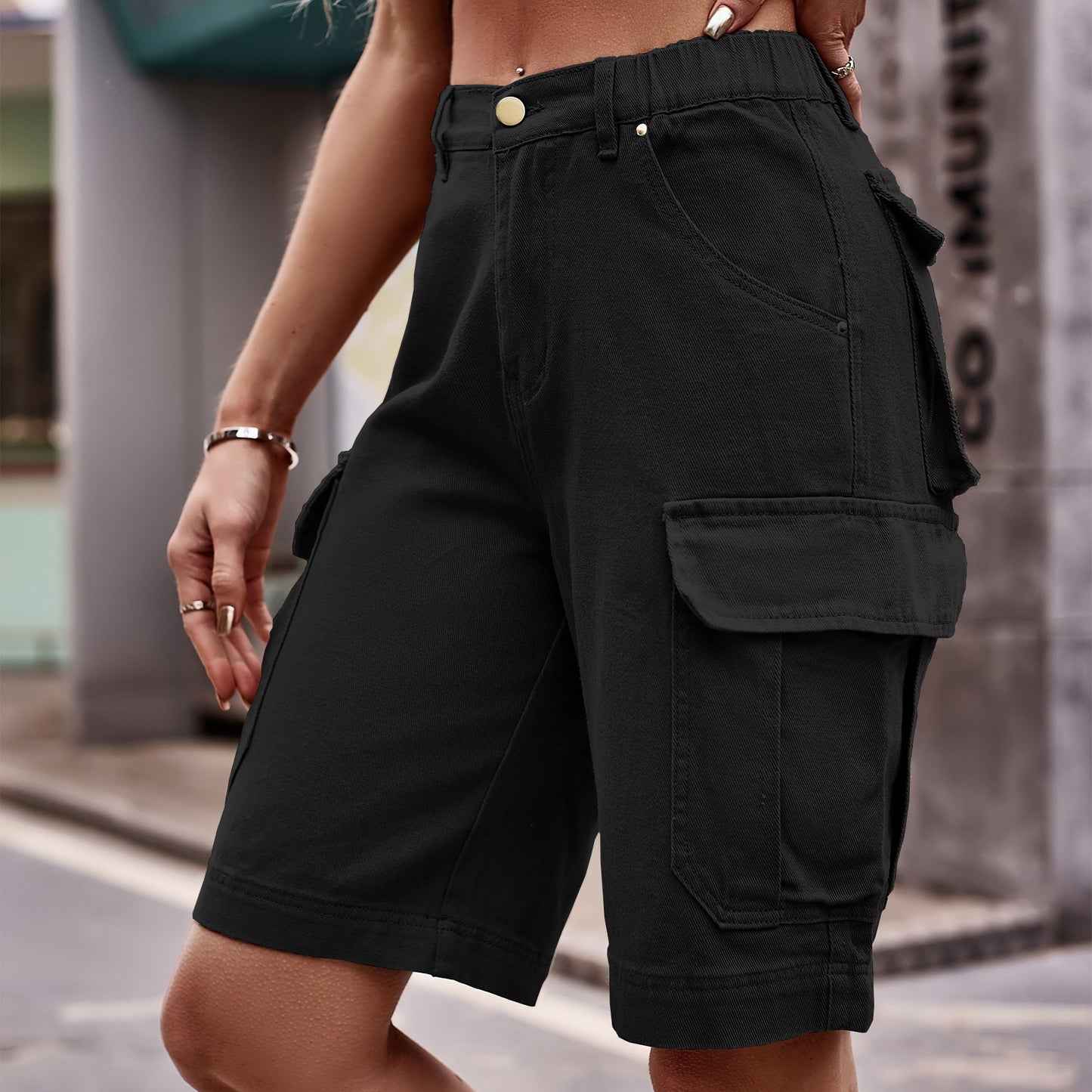 Women's Summer Elastic Waist Denim Cargo Trendy Pants