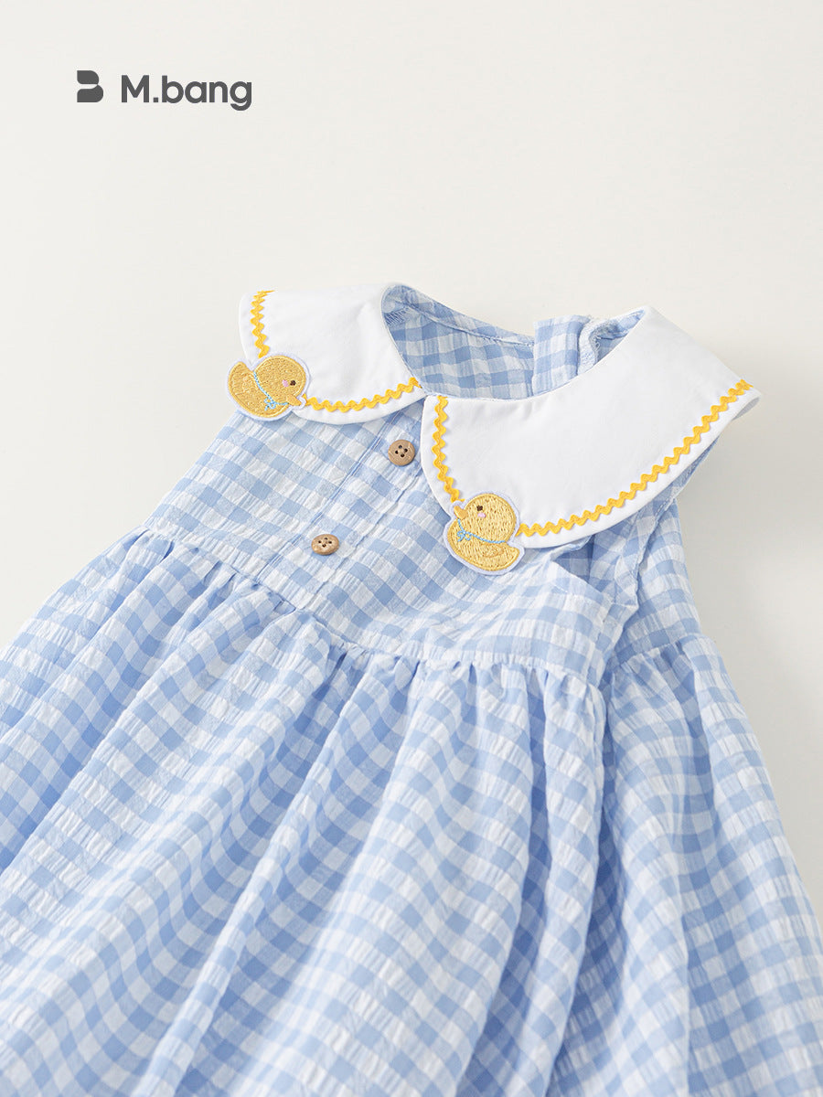 Children's Clothing Summer Cute Doll Collar Skirt Embroidered Tartan Children's Dress
