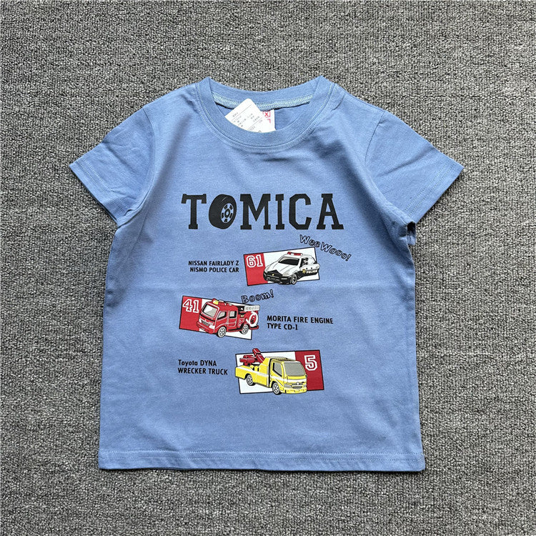 Children's Single Summer Cartoon Motorcycle Series Short-sleeved Children's T-shirt