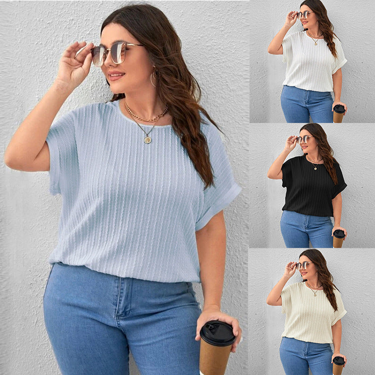 Women's Fashion Wear Summer Solid Color Sleeve Large Size T-shirt