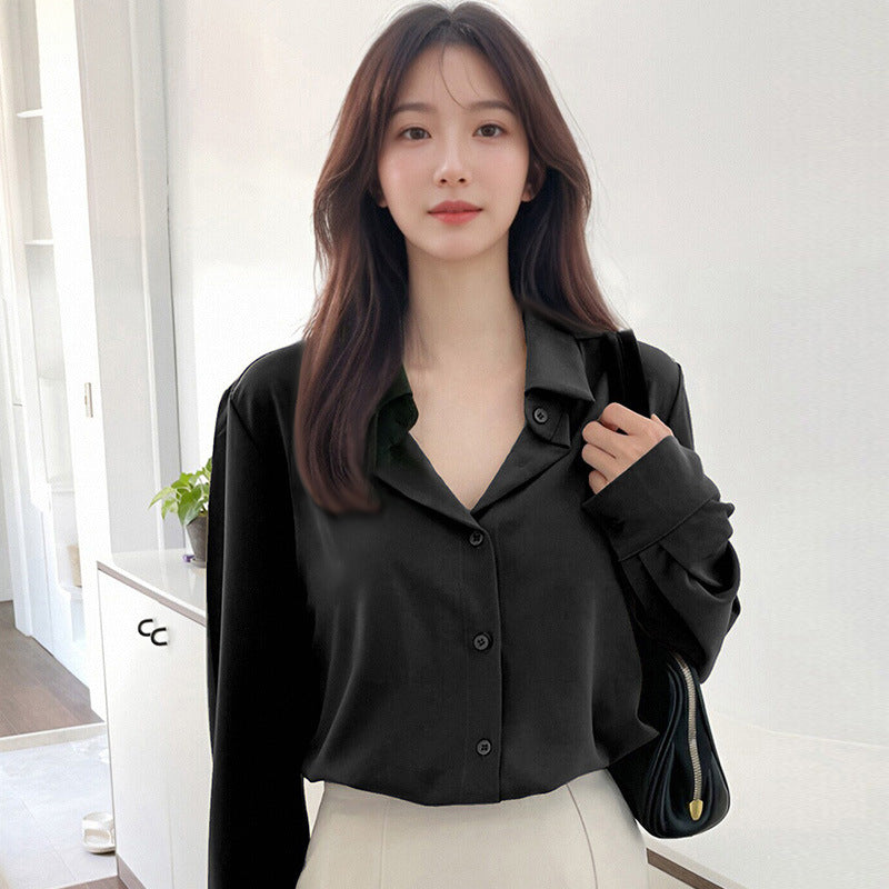 Women's Niche Shirt Retro Style Long Sleeve Solid Color Tops