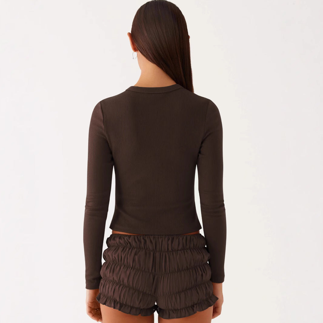 Charming Women's Solid Color High-grade Button Blouse