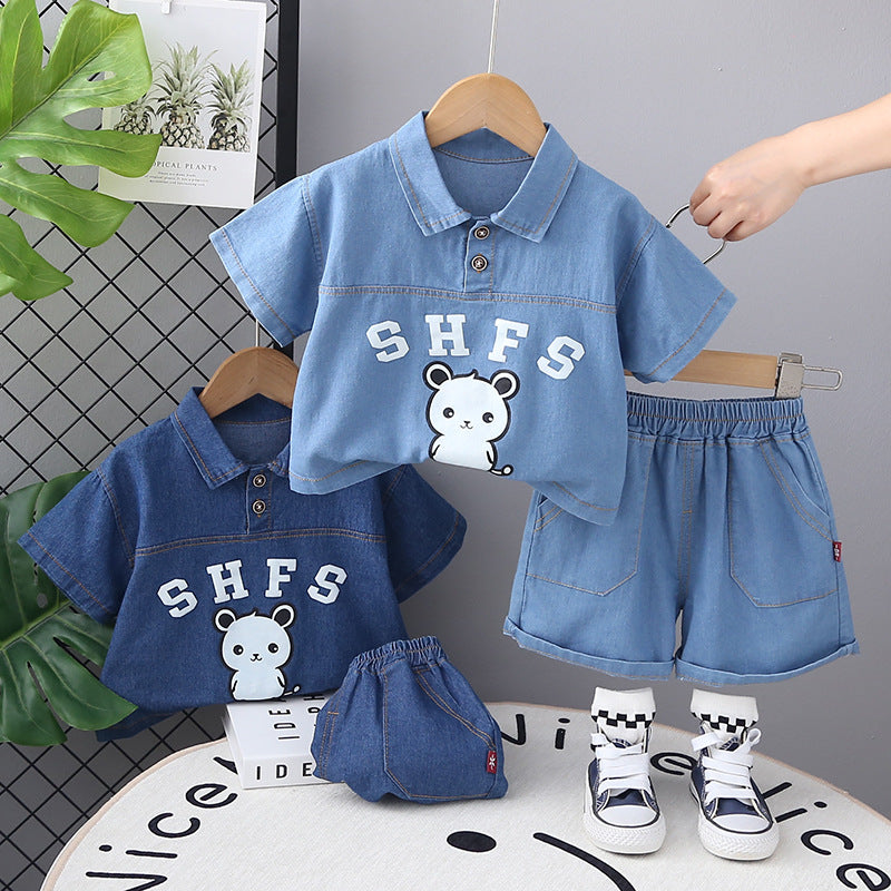 Children's Summer Thin Denim Short Sleeve Casual Handsome Western Children's Suit