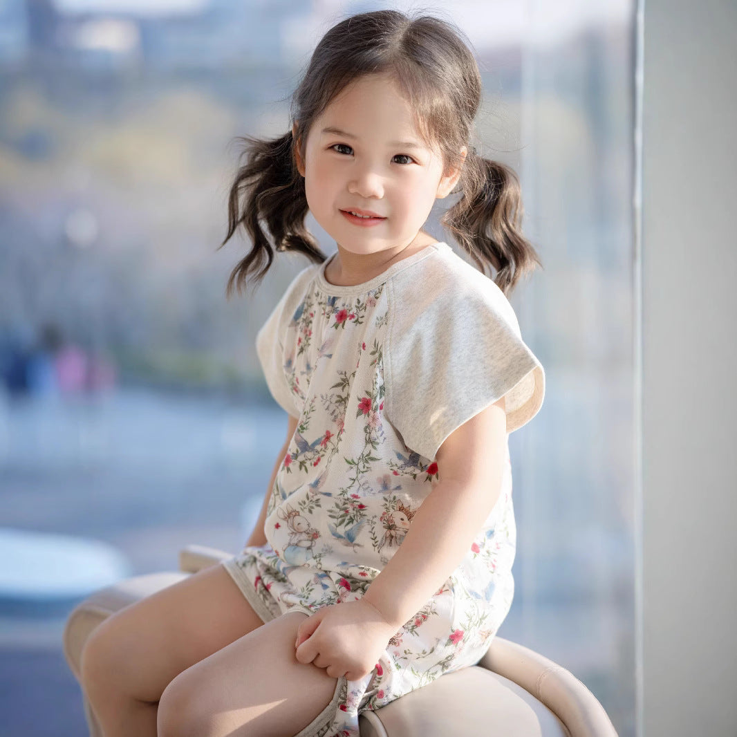 Bamboo Fiber Cool Gauze Summer Clothing Home Parent-child Outfit