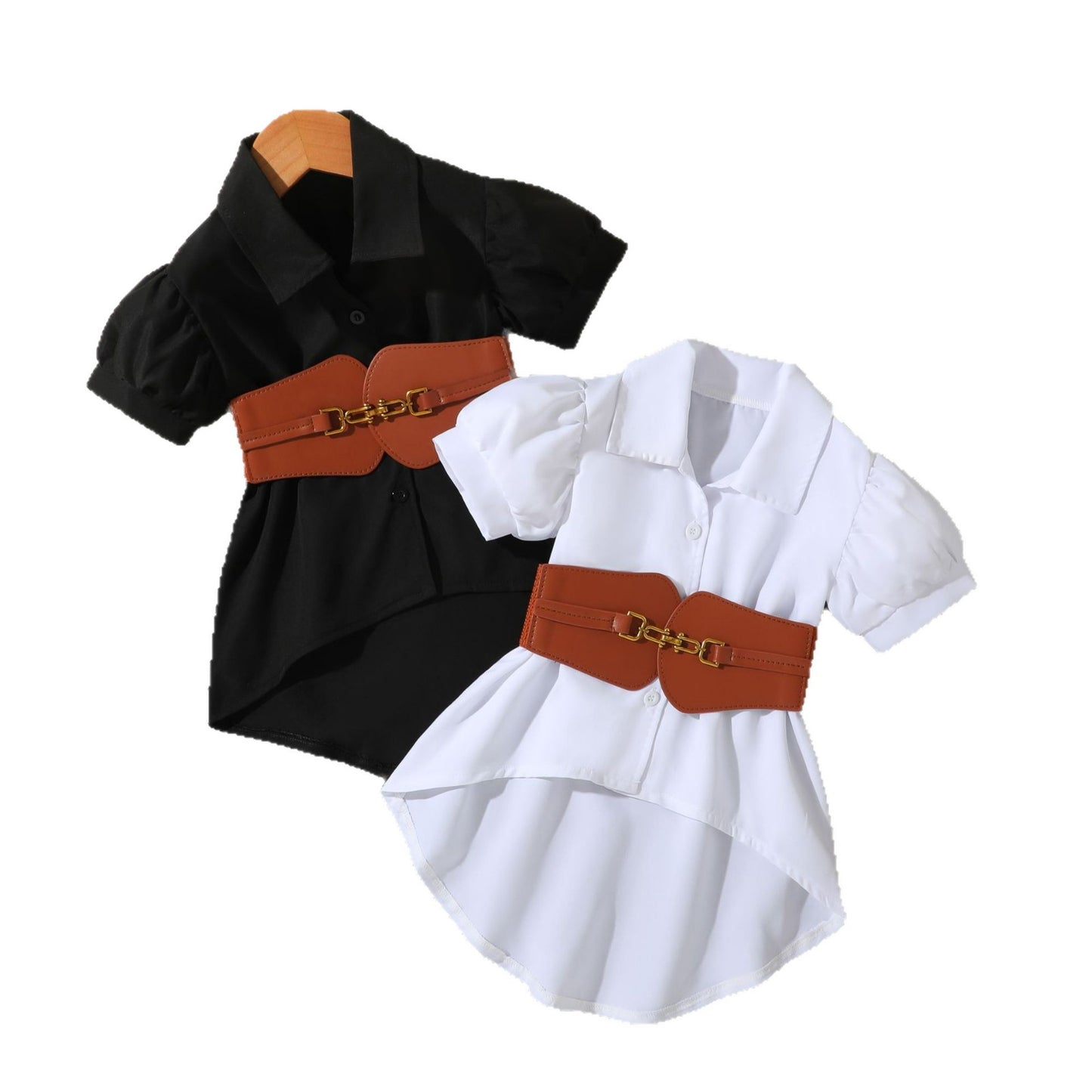 Lantern Short Sleeve Lapel Loose Single-breasted A- Line Shirt Children's Suit