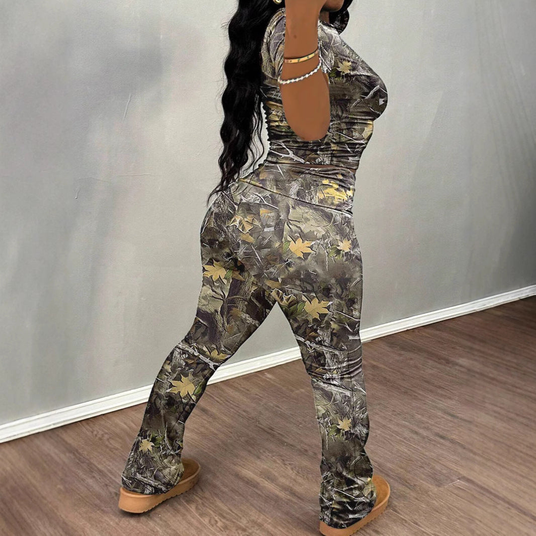 Women's Leisure Random Printed Short-sleeved T-shirt Trousers Suits