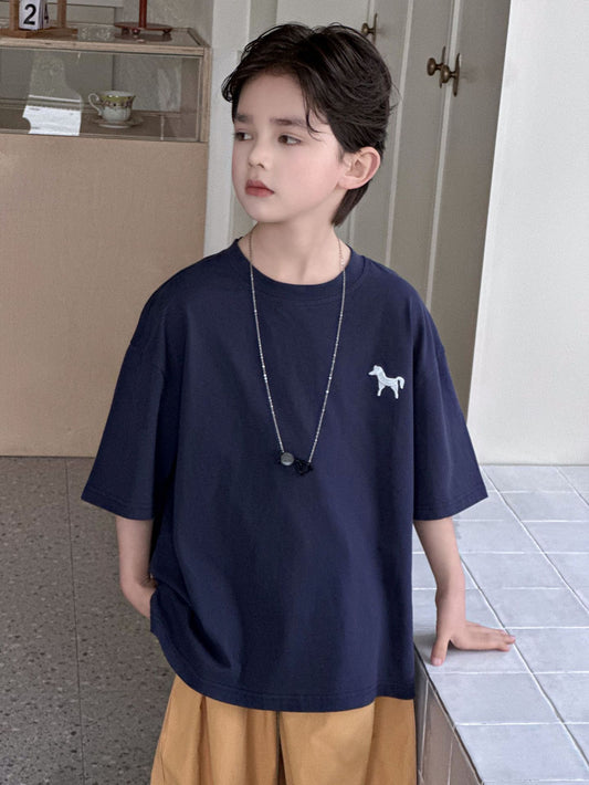 Children's Short-sleeved Summer Shirt Loose Cotton Crew Neck Casual Children's T-shirt